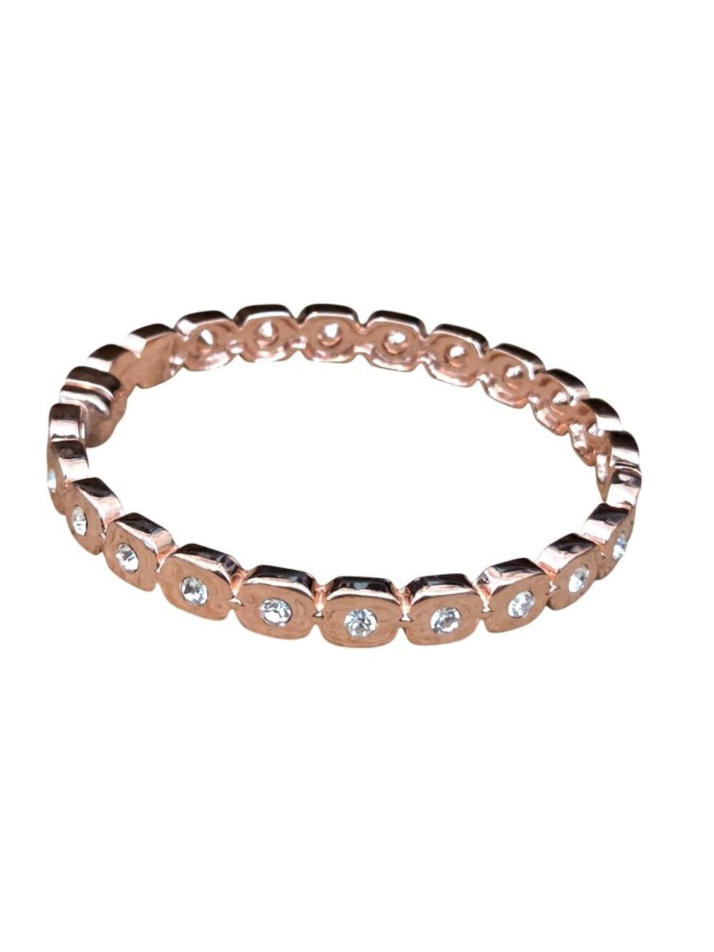 Premier Designs Rose Gold Color & Rhinestone Inlay Bangle Clamper Bracelet 7"